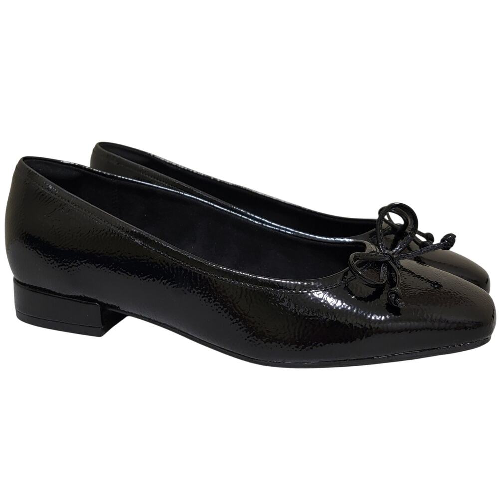 Rockport Women Sadie 2 Low Heel Ballet Flats Size US 8.5W Black Crinkle Patent
